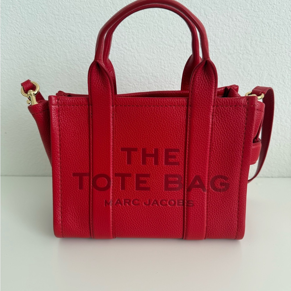 Marc Jacobs Red The Tote Bag Pebbled Leather Mini Tote